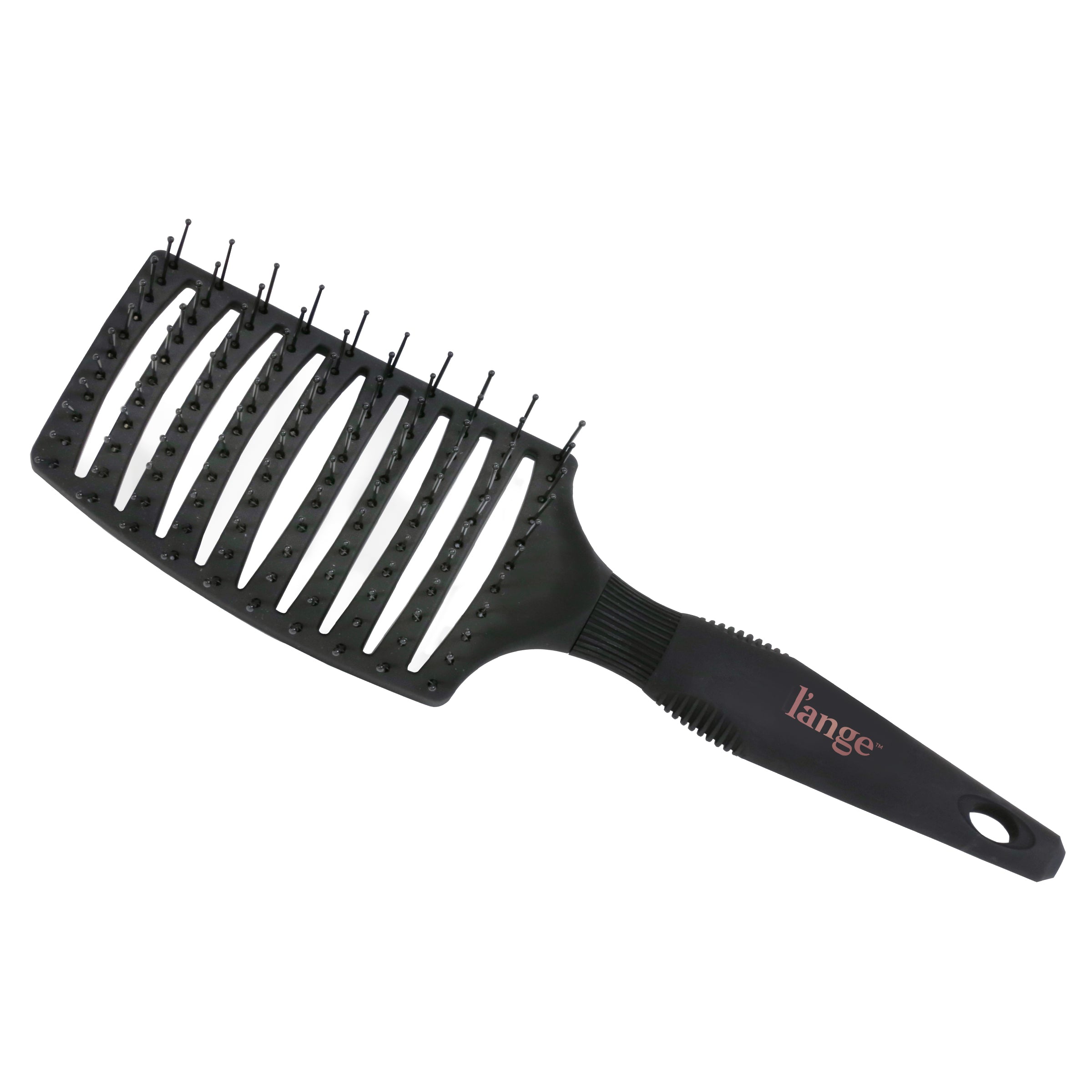 Sitting diagonally on a white background, the black flexible brush shows its vents and bristles.