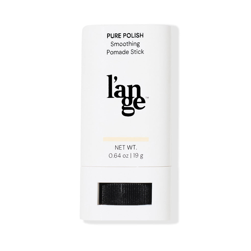 Smoothing Pomade Stick in compact white packaging with twist-up applicator on a white background