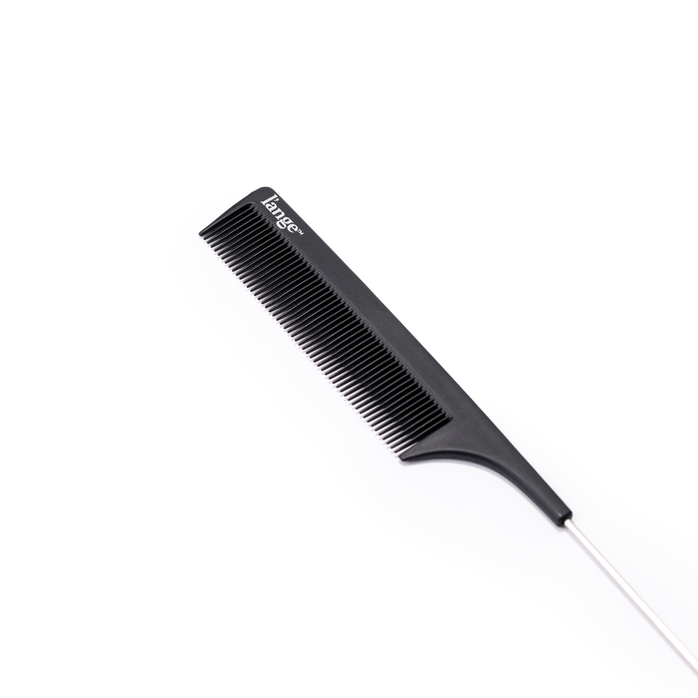 This close-up of the carbon-fiber hair comb, clearly displays the fine teeth for straightening hair.