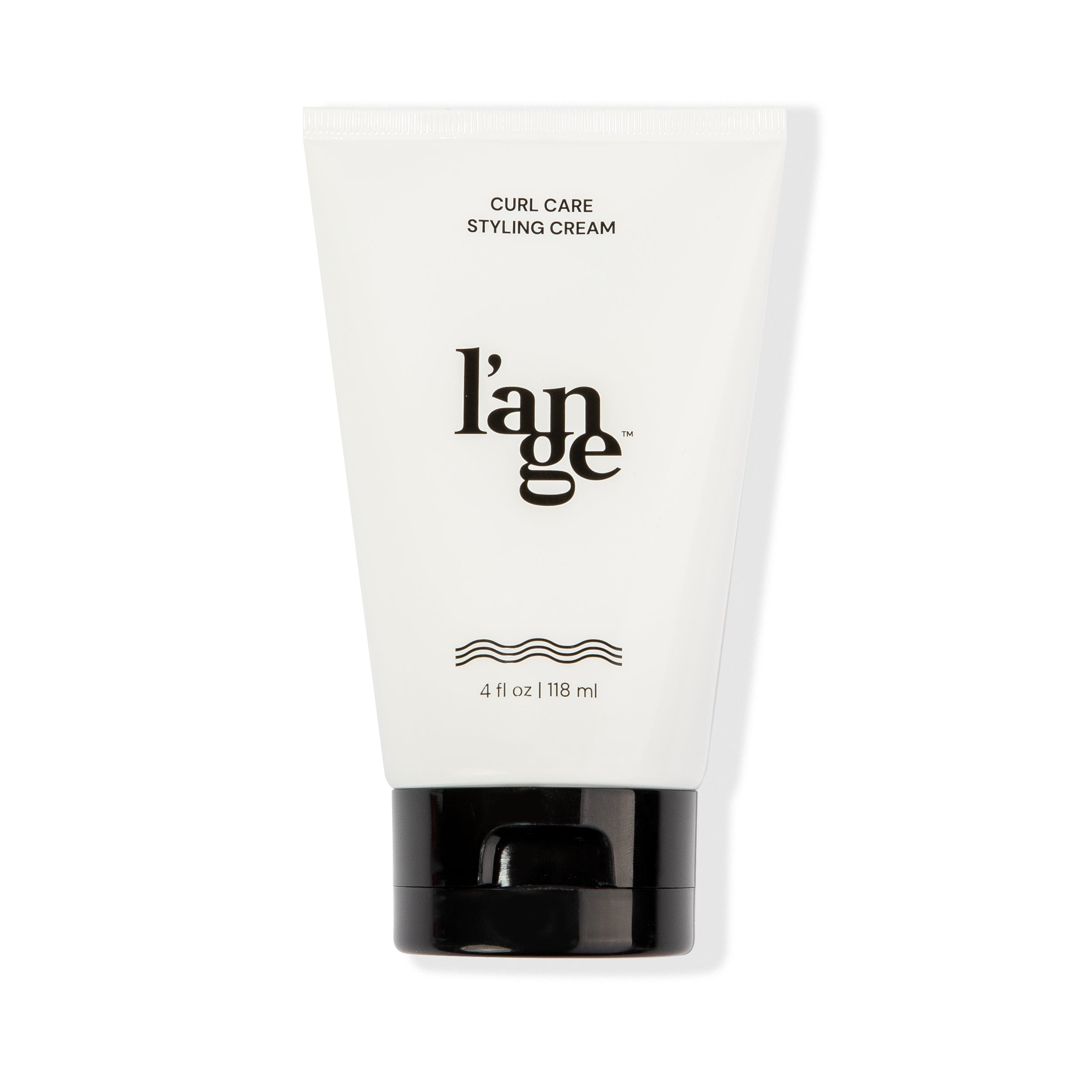 White 4fl oz bottle of Curl Care Styling Cream and L'ange logo in black font
