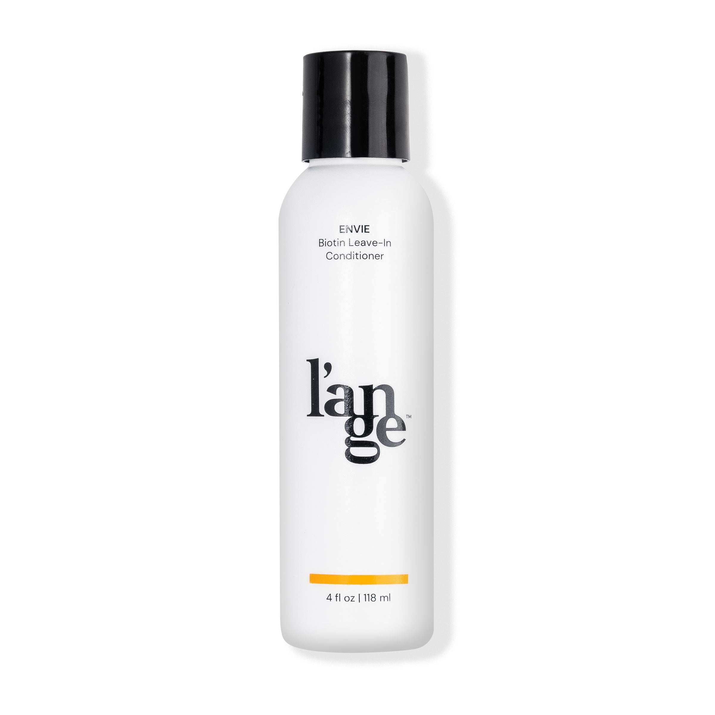 White 4fl oz bottle with black font Envie Biotin Leave-In Conditioner and L’ange logo