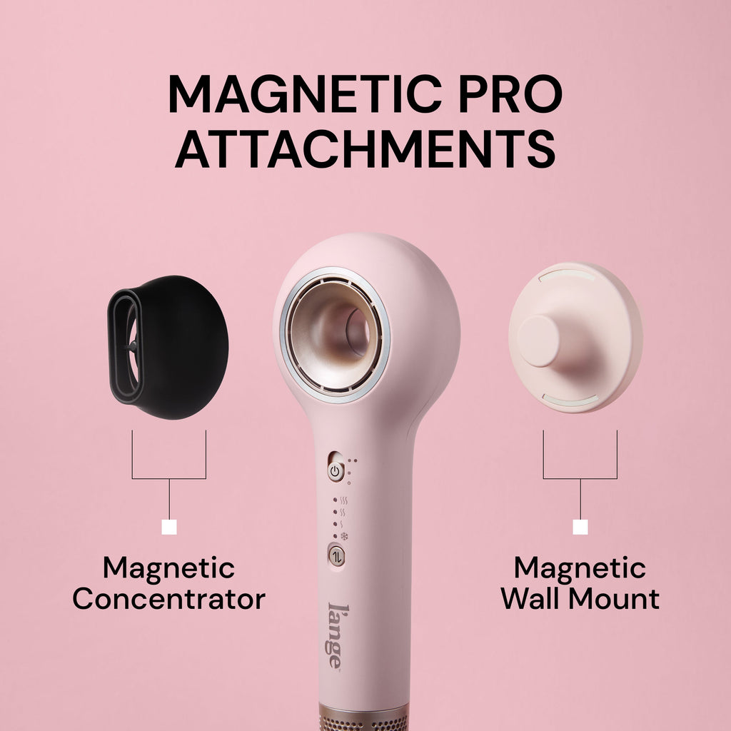 Axia blush hair dryer with magnetic pro attachments, including concentrator and wall mount