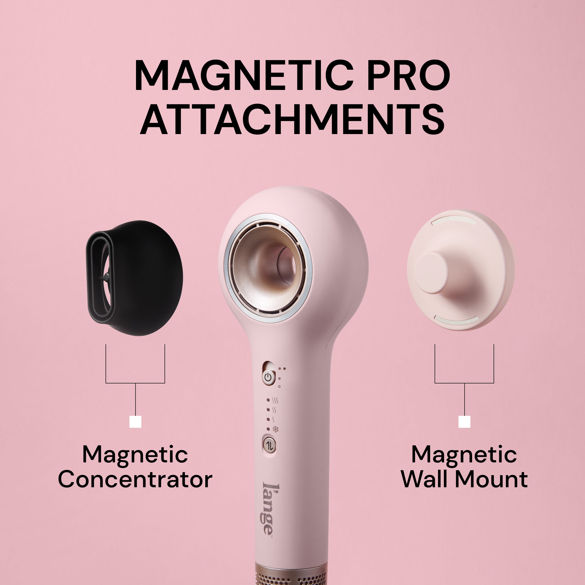 Axia blush hair dryer with magnetic pro attachments, including concentrator and wall mount