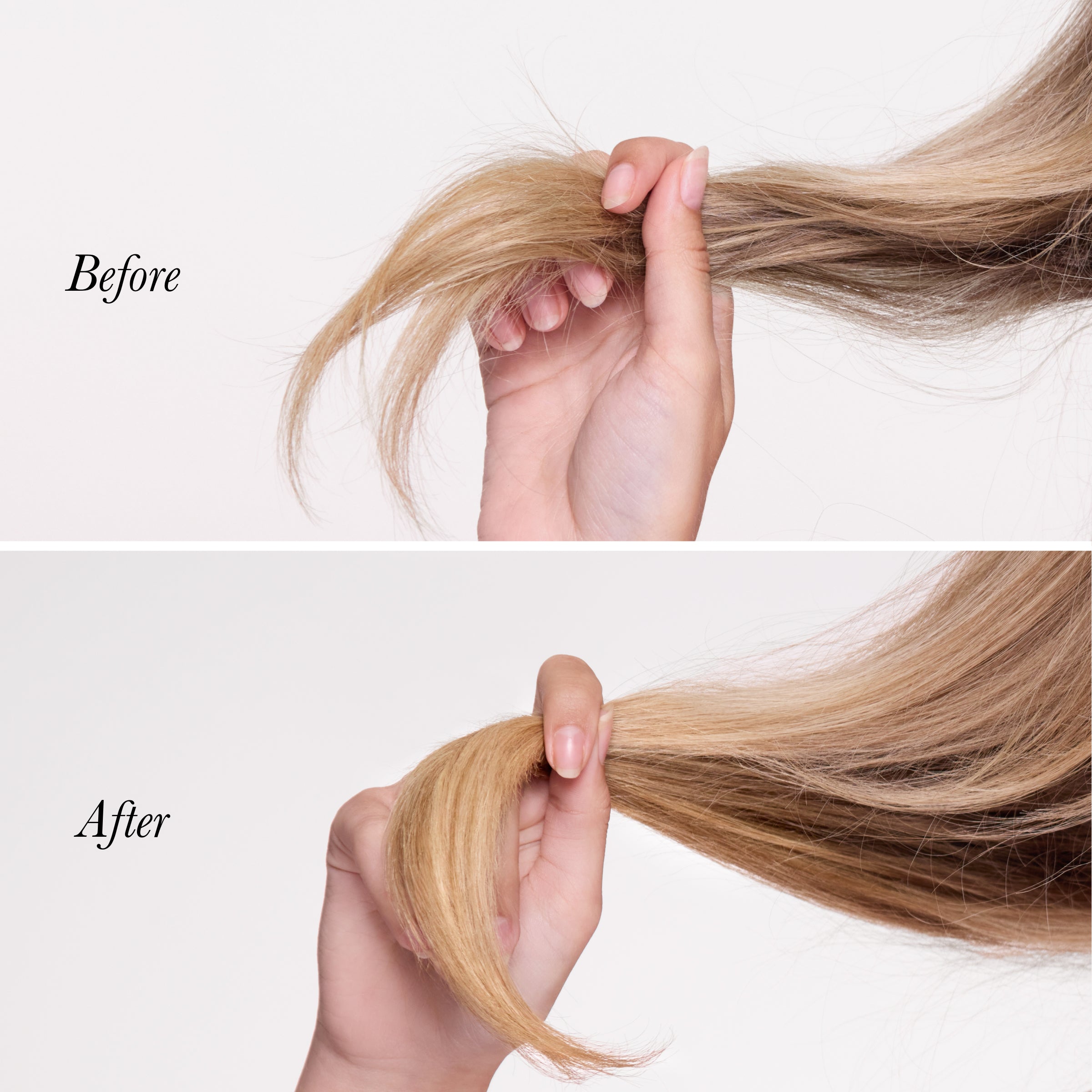 before and after of split ends being sealed