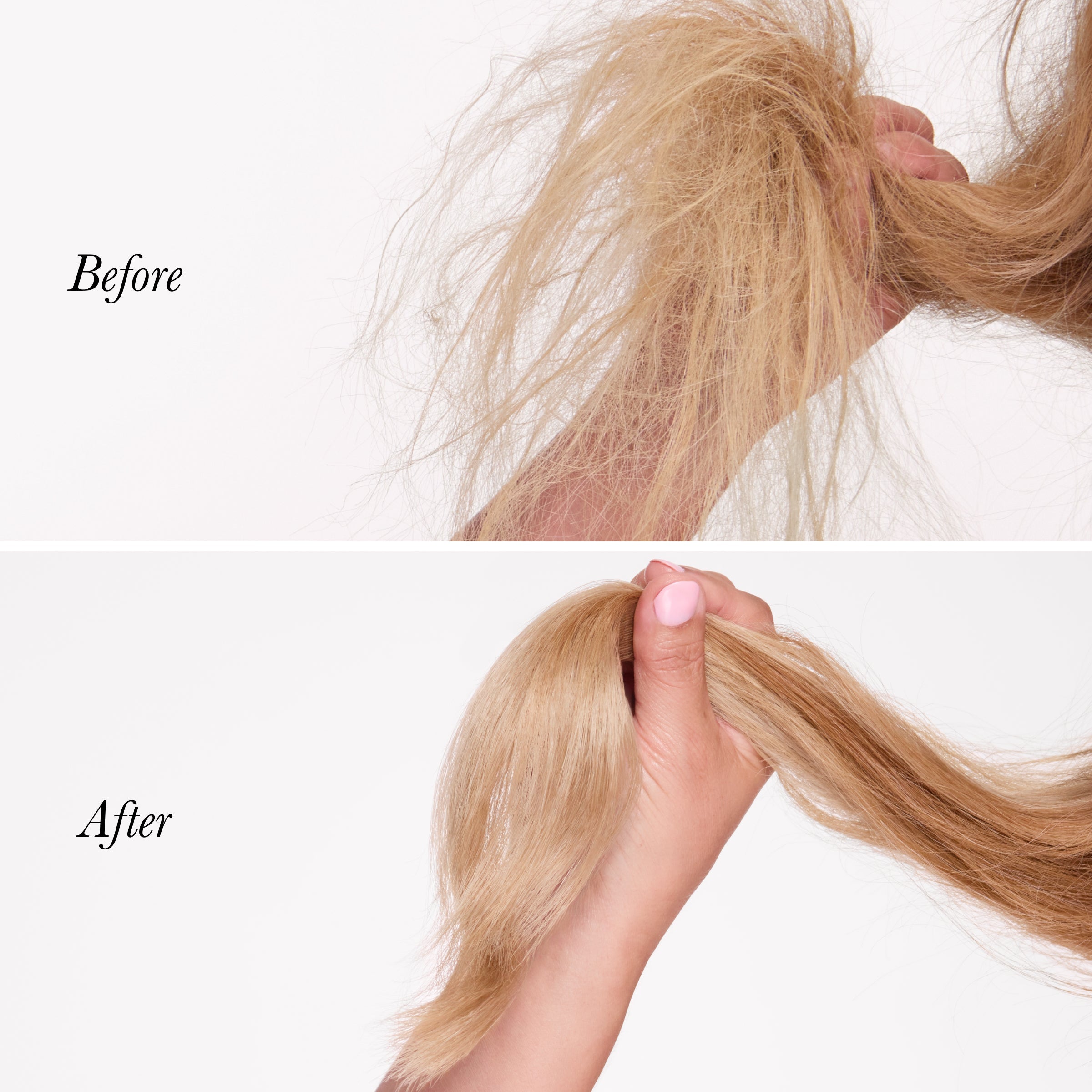before and after of split ends being sealed