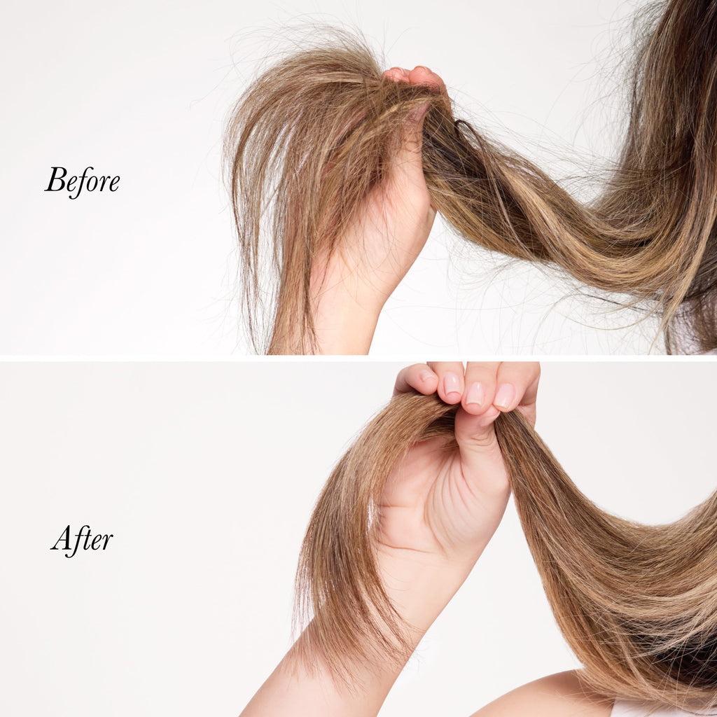 before and after of split ends being sealed