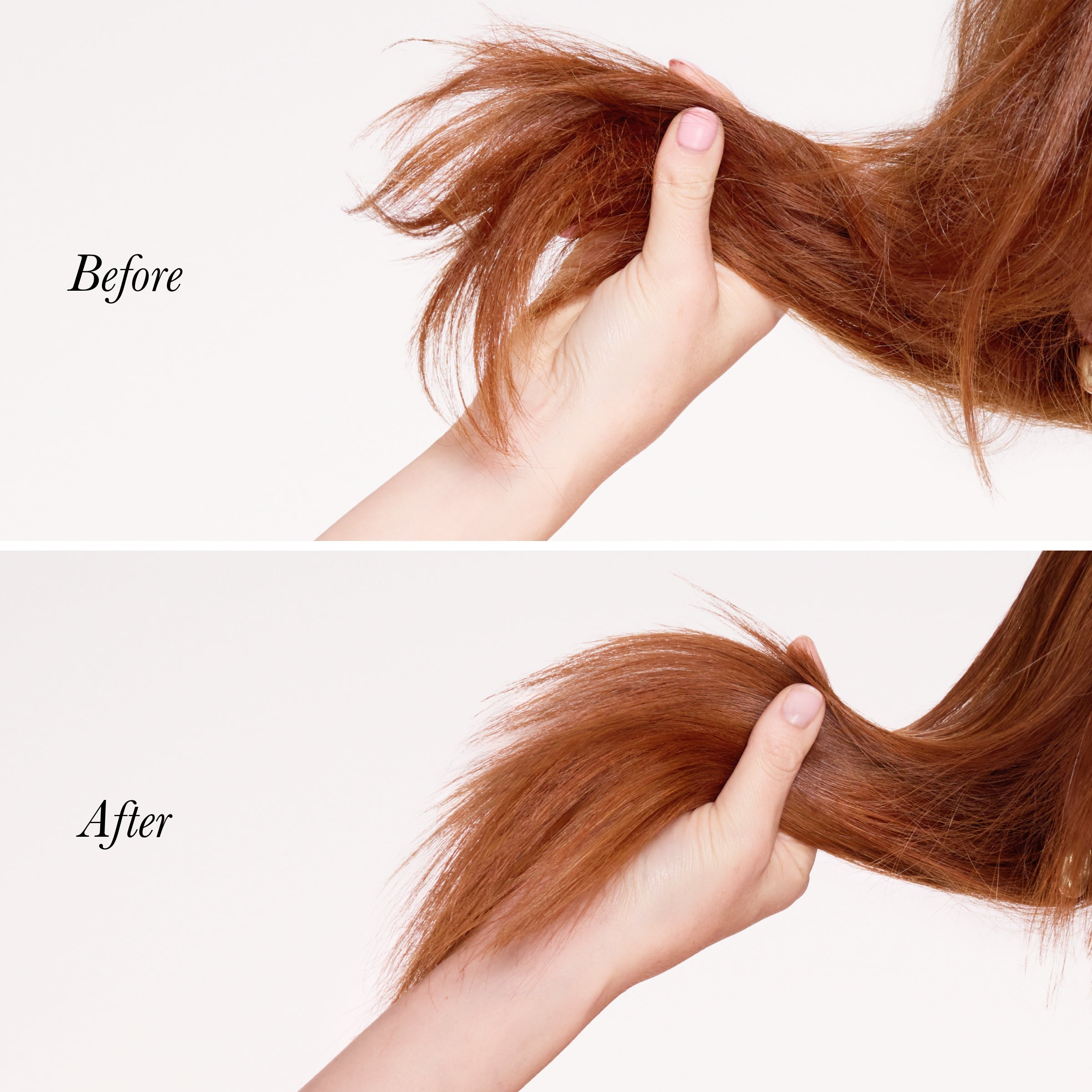 before and after of split ends being sealed