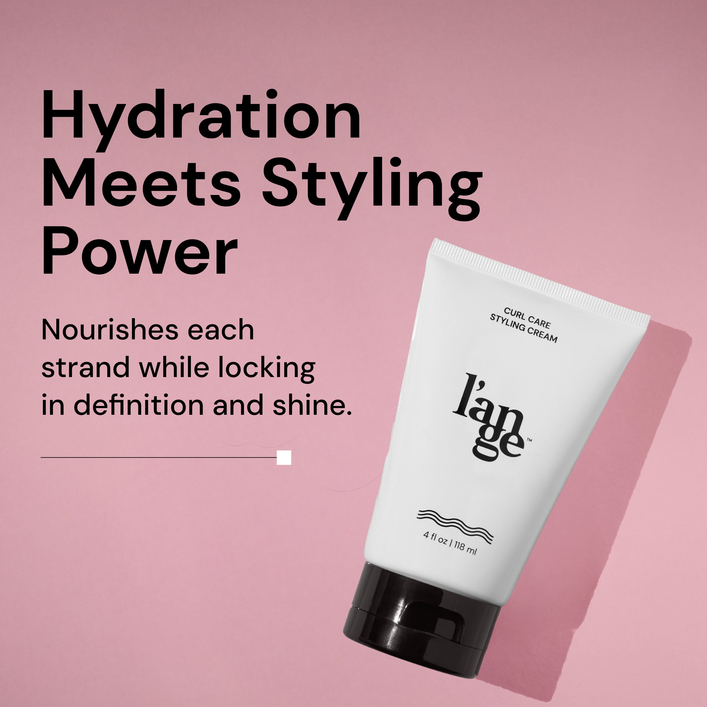 Claim image with bottle of Curl Care Cream against a blush background.