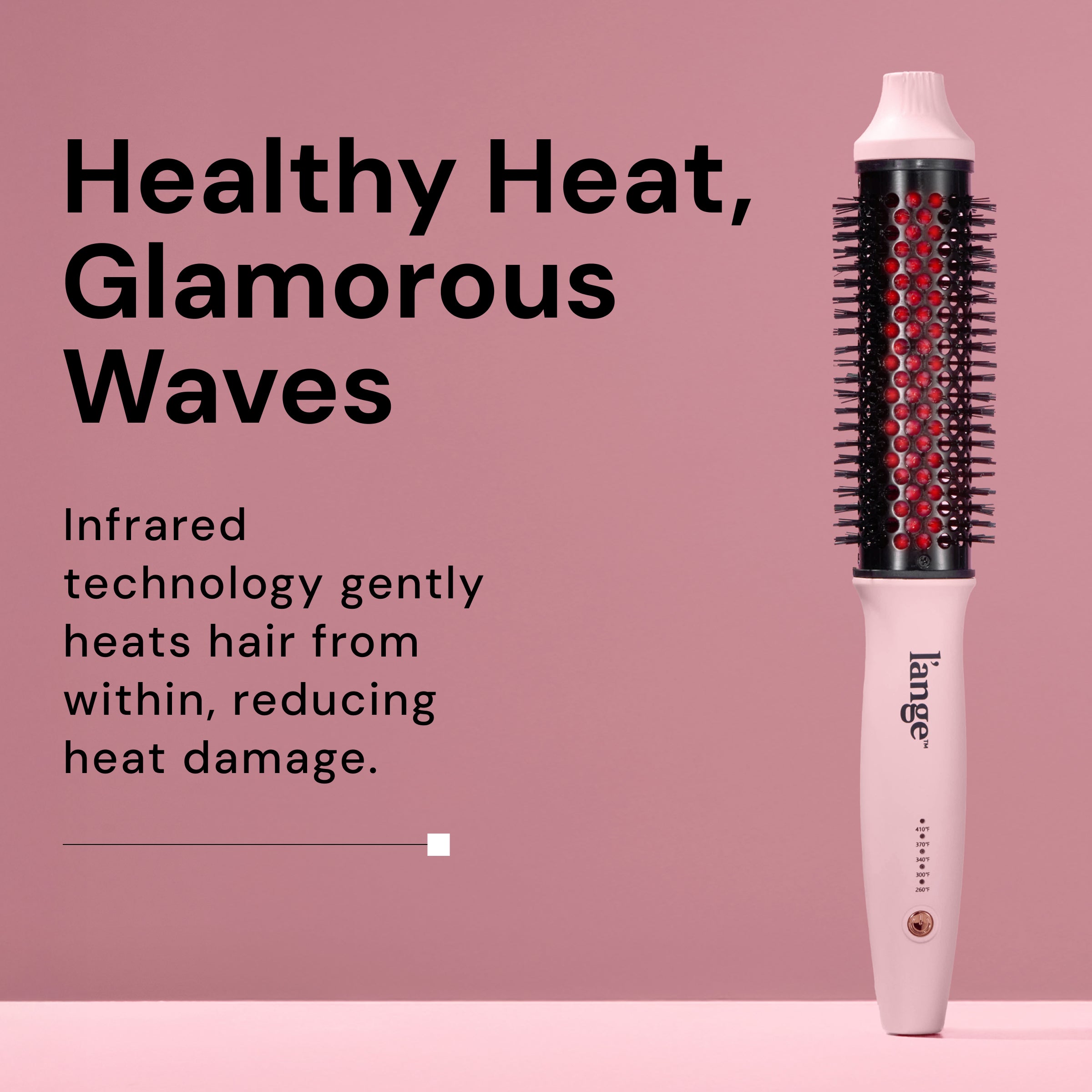 Ceramic heat styling brush with infrared technology for reducing heat damage, promoting healthy, glamorous waves.