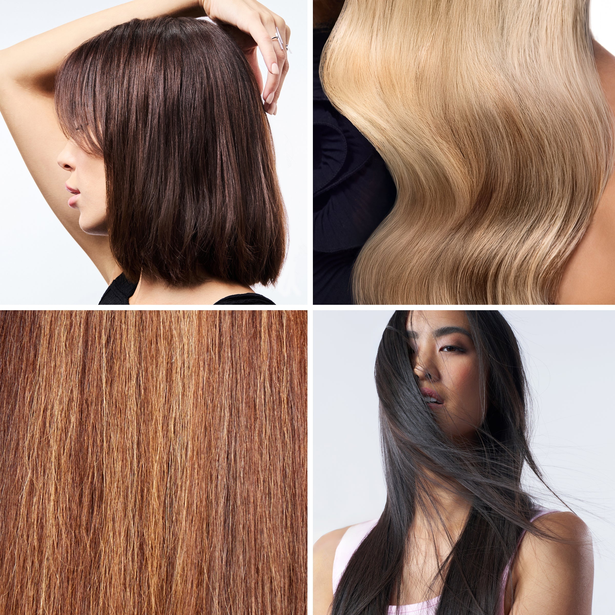 Brown hair, blonde hair, light brown hair, and black hair frizz-free results