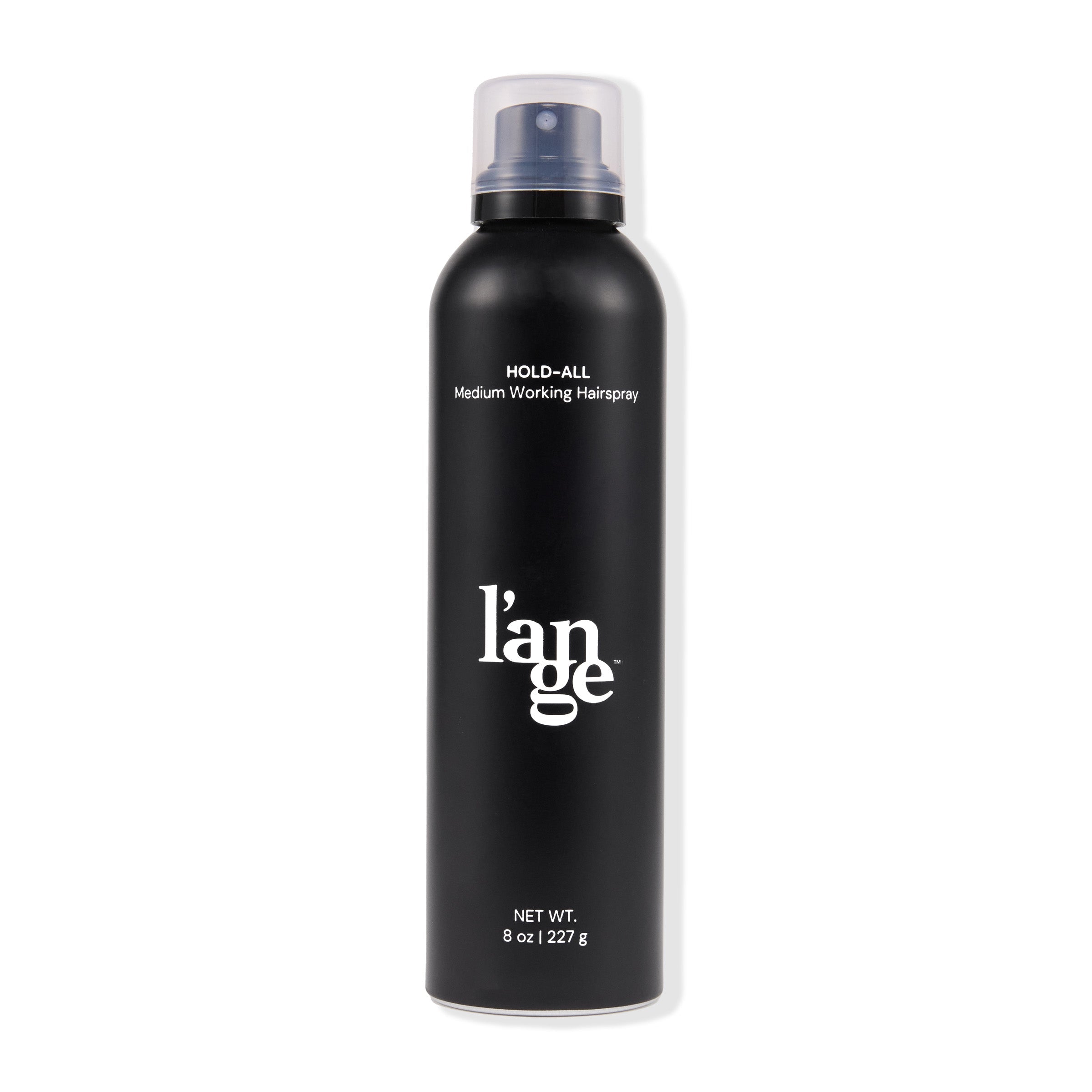 The black bottle of Hold-All Medium Working Hairspray with white print has a clear cap and displays the 8 oz net weight.