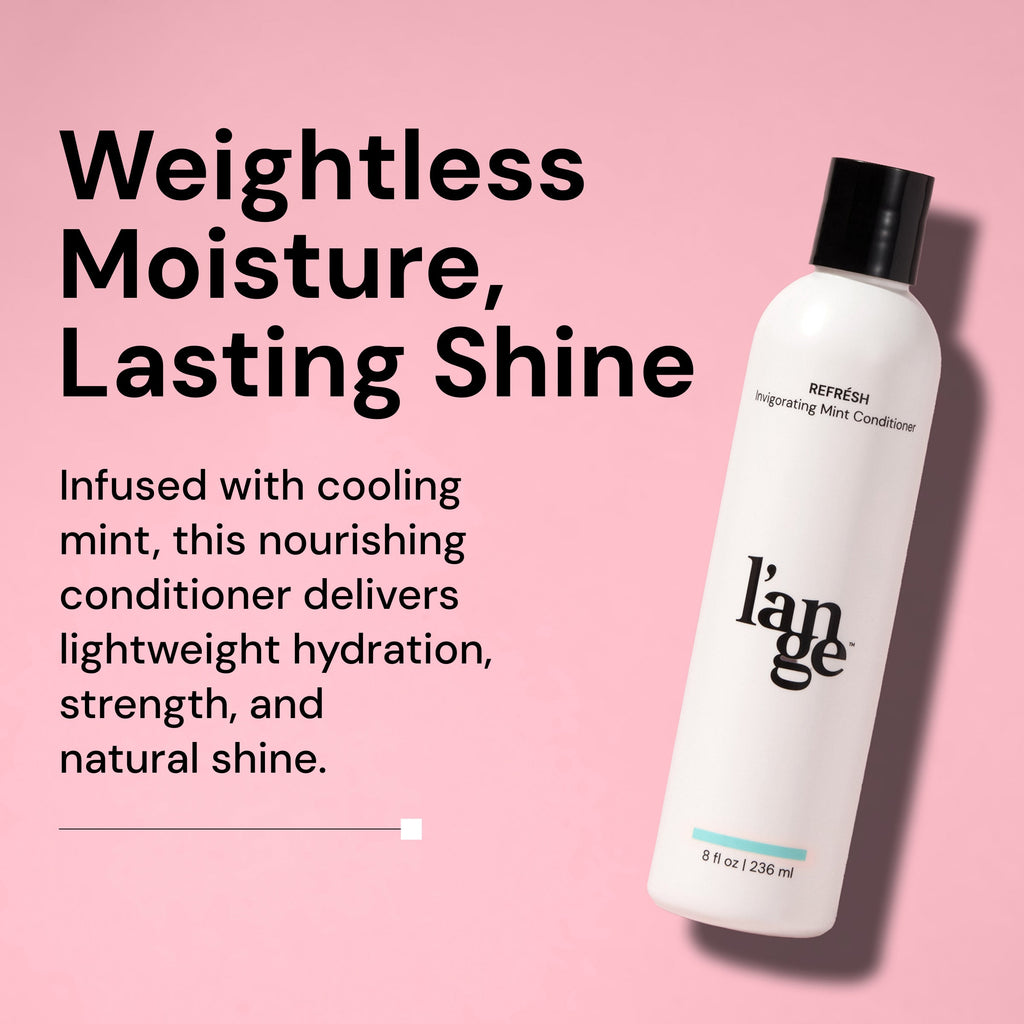 Refresh claim image on benefits and results with bottle of Refresh against a blush background.