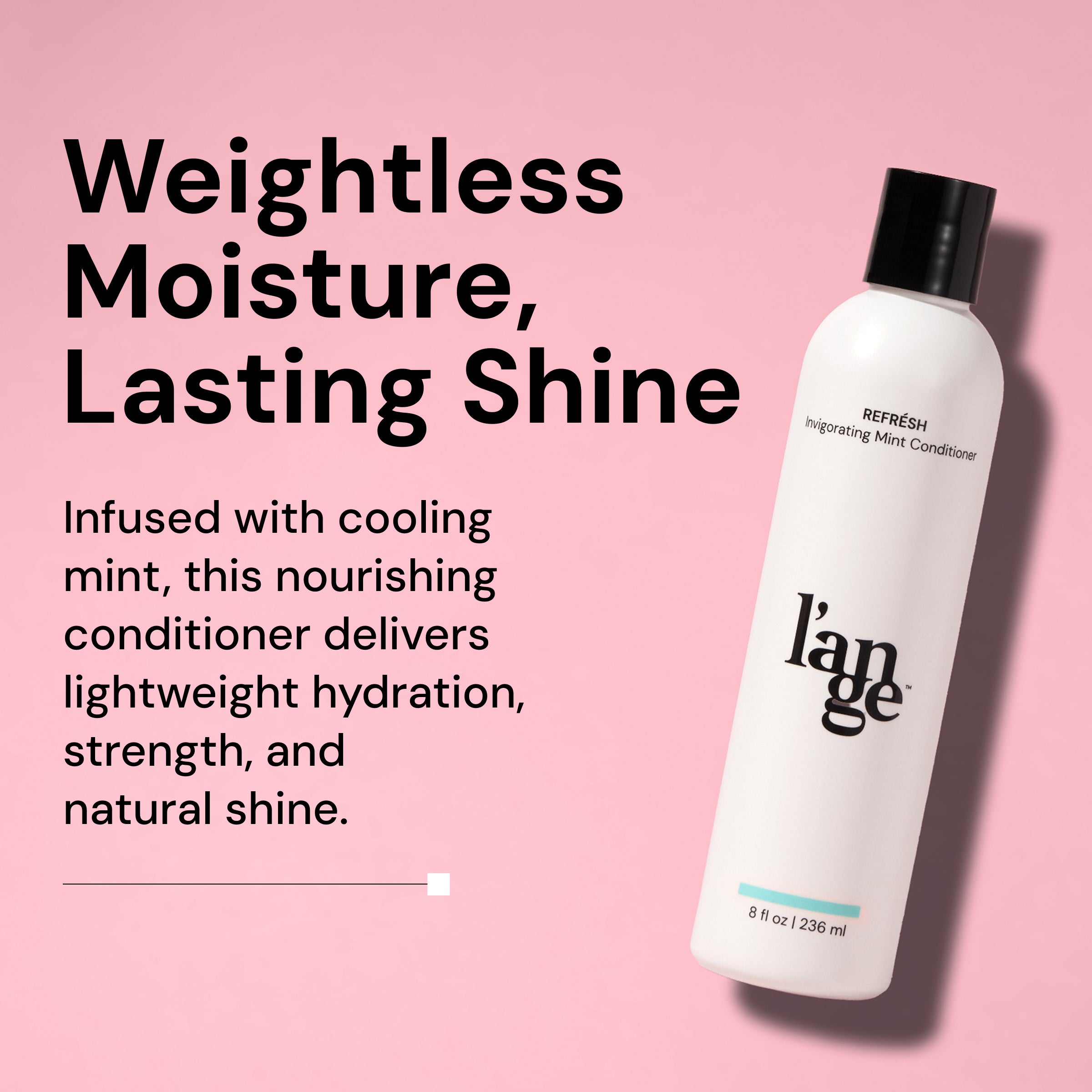 Refresh claim image on benefits and results with bottle of Refresh against a blush background.