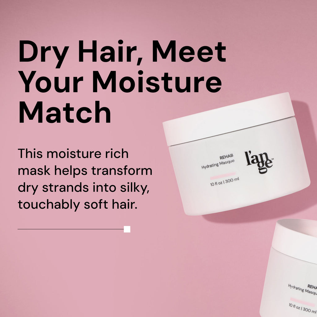 Dry hair, meet your moisture match image of Rehab masque tubs on pink background.